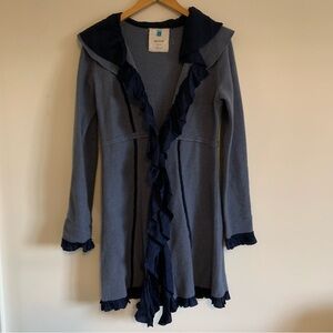 Sparrow Anthropologie Formation Ruffle Cardigan Sweater Coat, Wool, Blue, Small